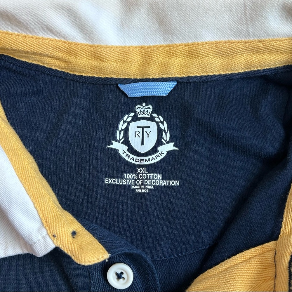 NWT Roundtree & Yorke Rugby Shirt XXL Navy Blue Yellow Gold Stripe Cotton - Picture 3 of 7
